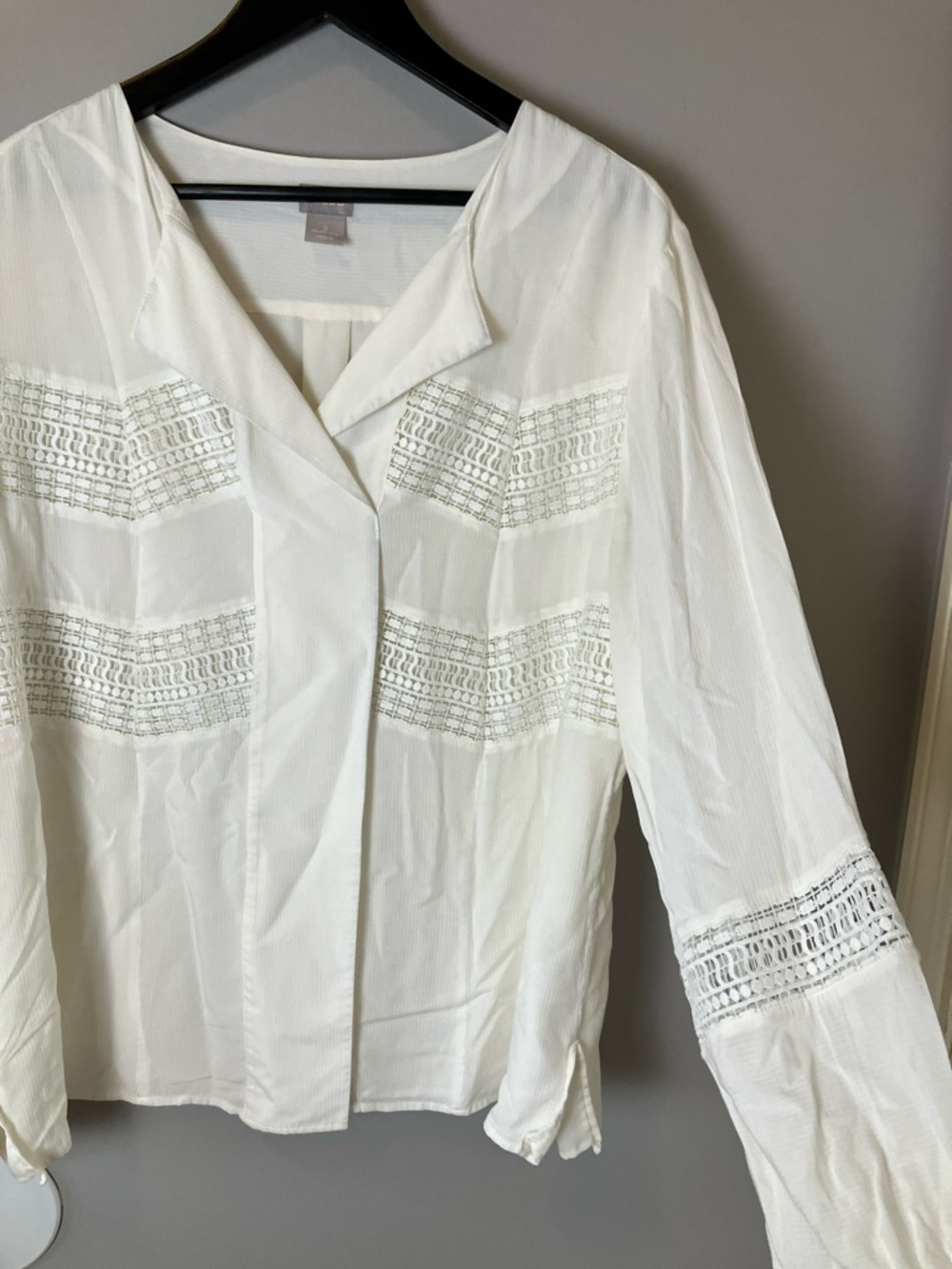 Chico's Size 3 Ivory Lace Trim Blouse Women's XL 16/18 Boho Romantic Long Sleeve - Picture 3 of 9